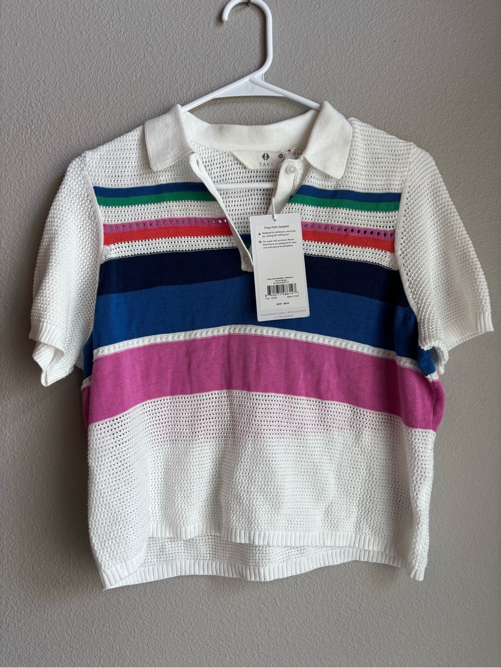 Striped Knit Polo Crop Top - Picture 3 of 5